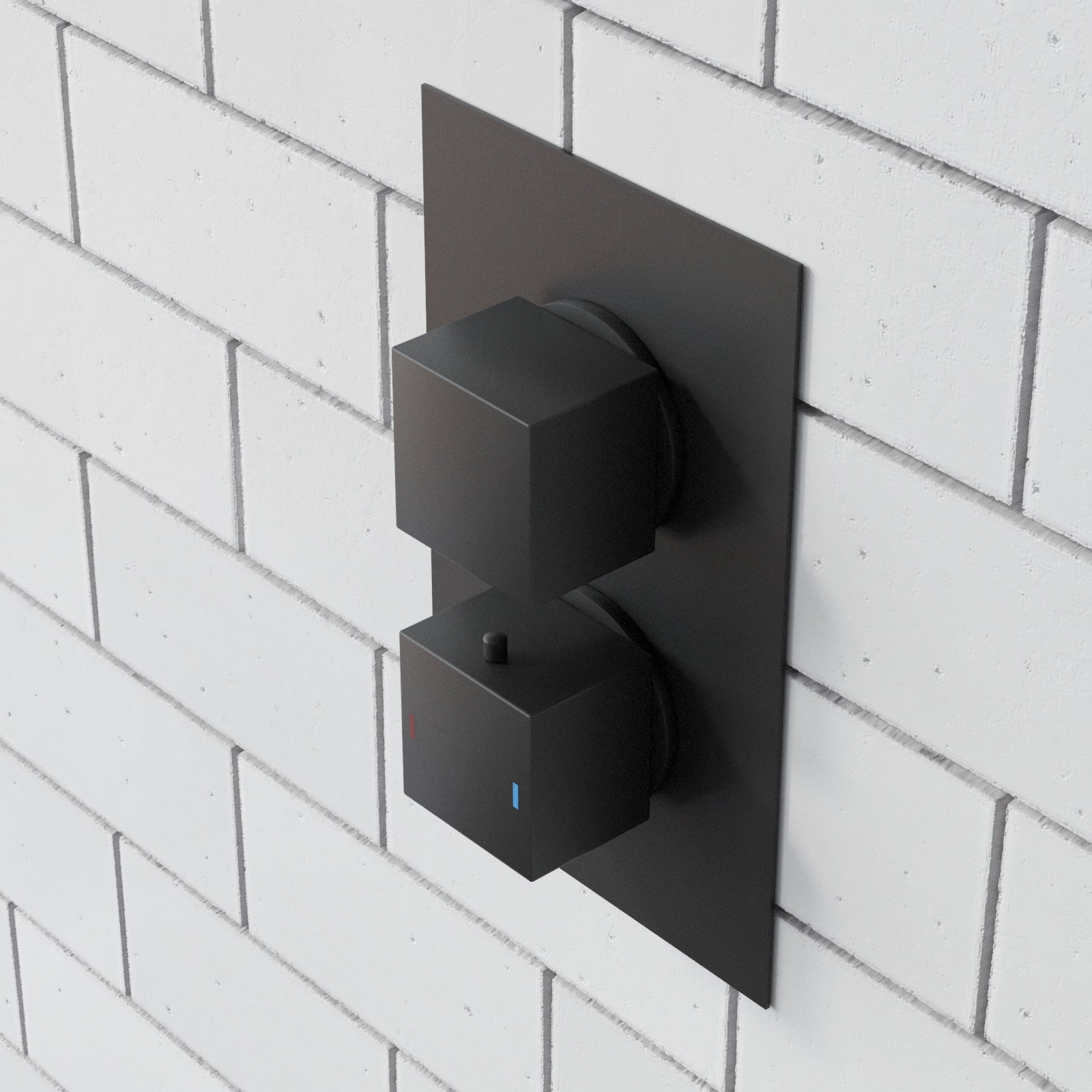 Temel 2 Dial 2 Way Thermostatic Mixer Valve, 300mm Shower Head, Handset Slider Rail Set Matte Black