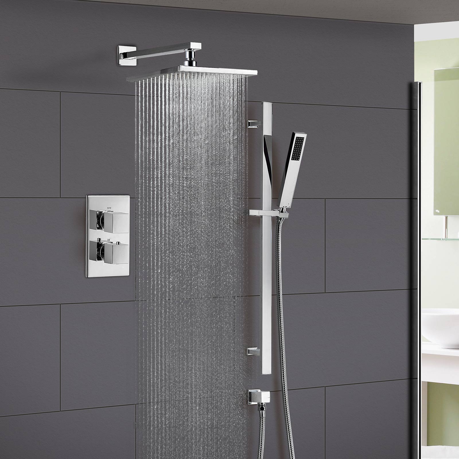 Temel Square Concealed 2 Outlet Thermostatic Mixer Shower Tap