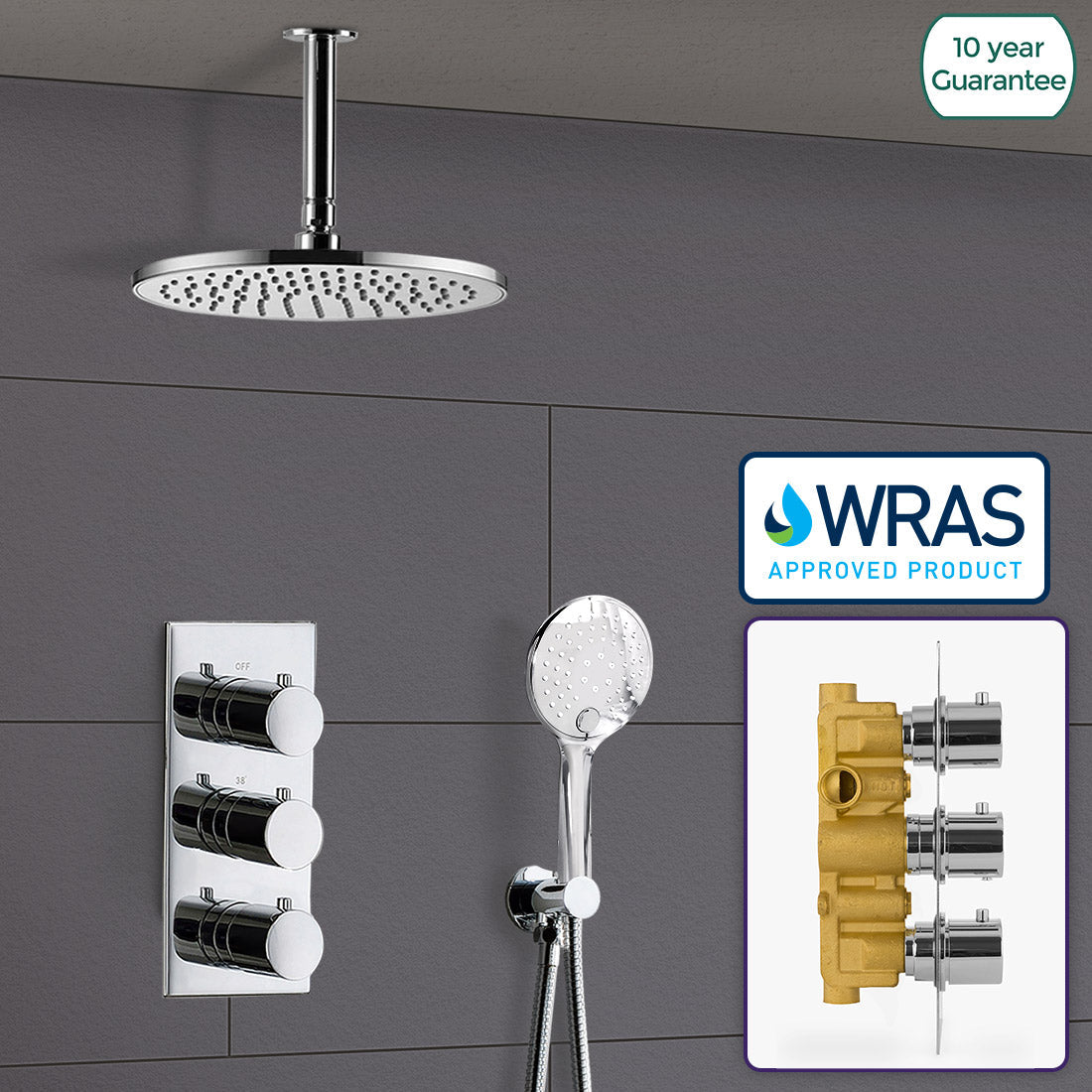 Calla 2 Way Round Ceiling Thermostatic Concealed Bathroom Shower Set Mixer
