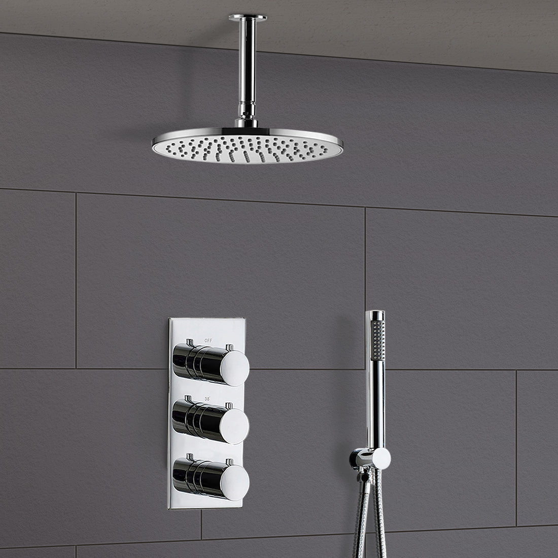 Calla Round Concealed Thermostatic Shower Valve Mixer Set - Ceiling Head & Handset