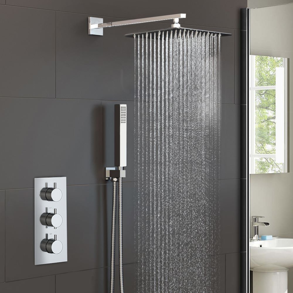 Calla Concealed Thermostatic Mixer Valve Hand Held With 300mm Square Shower Head Set