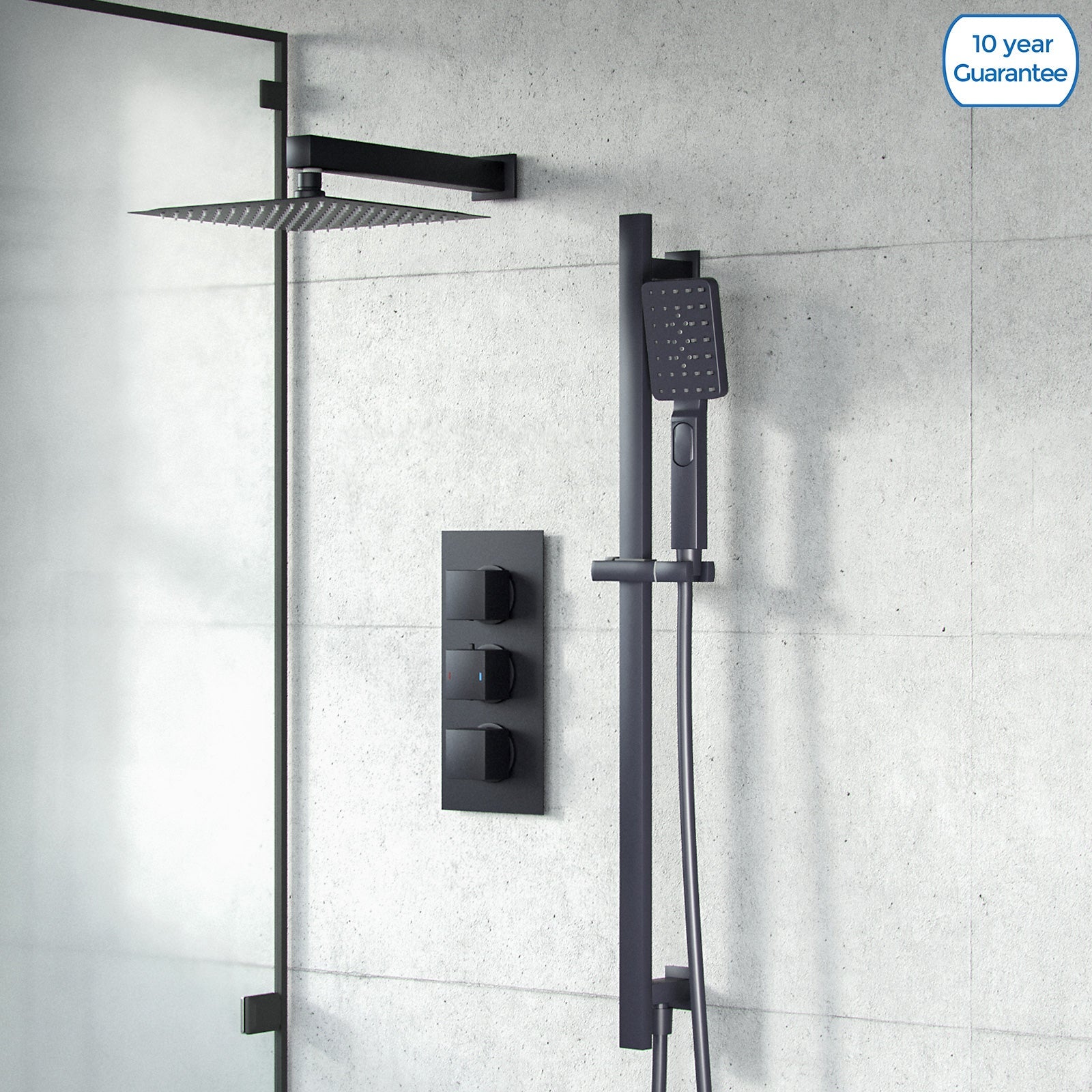 Temel Twin Head Matte Black Rainfall Shower Concealed Mixer Valve 3 Dial 2 Way