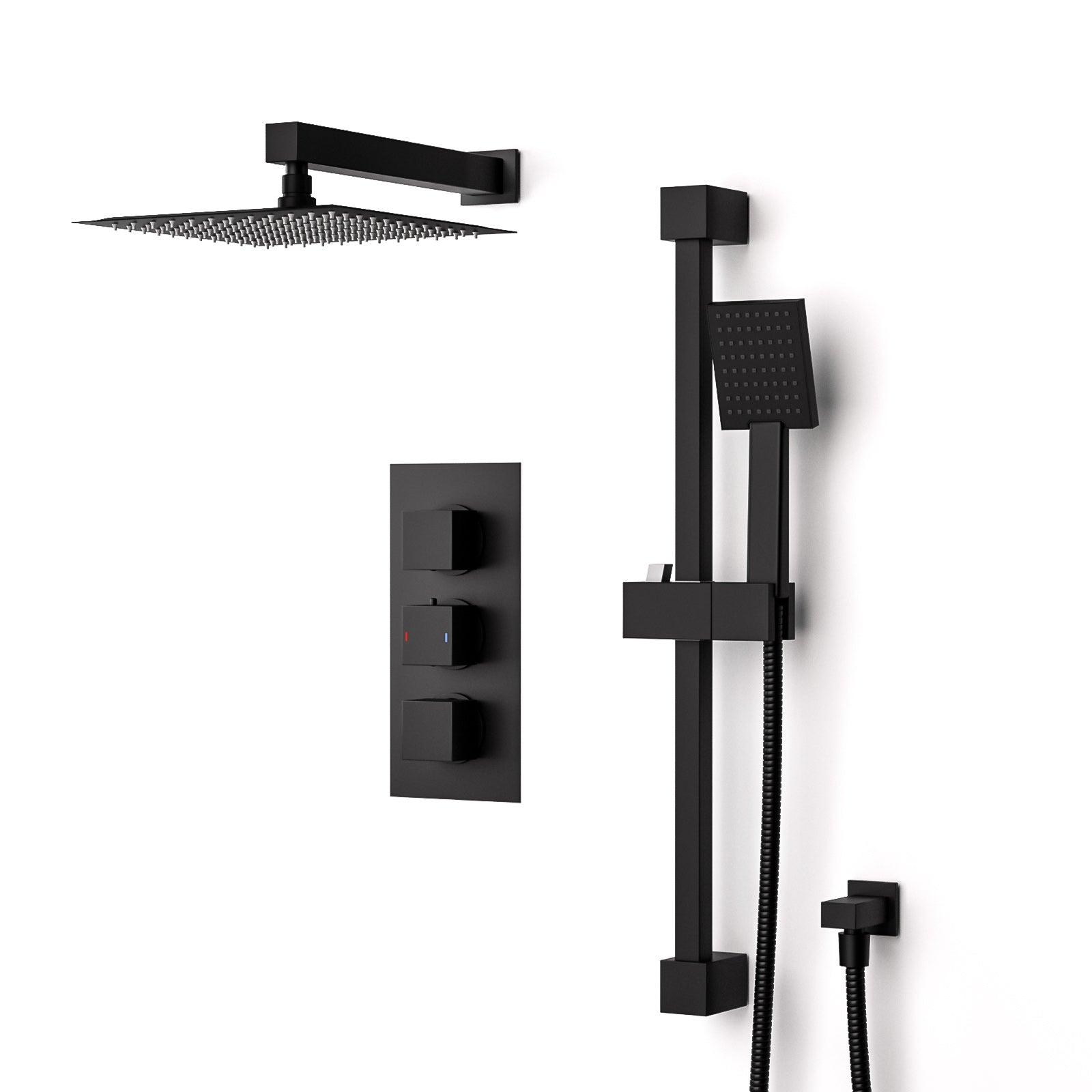 Temel Matt Black Rainfall Shower with Thermostatic Control and Hand Held Kit