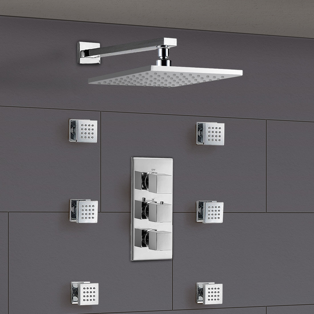 Rose Concealed Thermostatic Shower Mixer Abs Head & Power Massage Jet Set