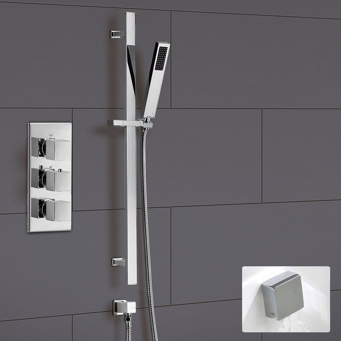 Rose Concealed 2 Way Thermostatic Shower Mixer Handset Slider Rail & Bath Filler with Sprung Waste & Overflow