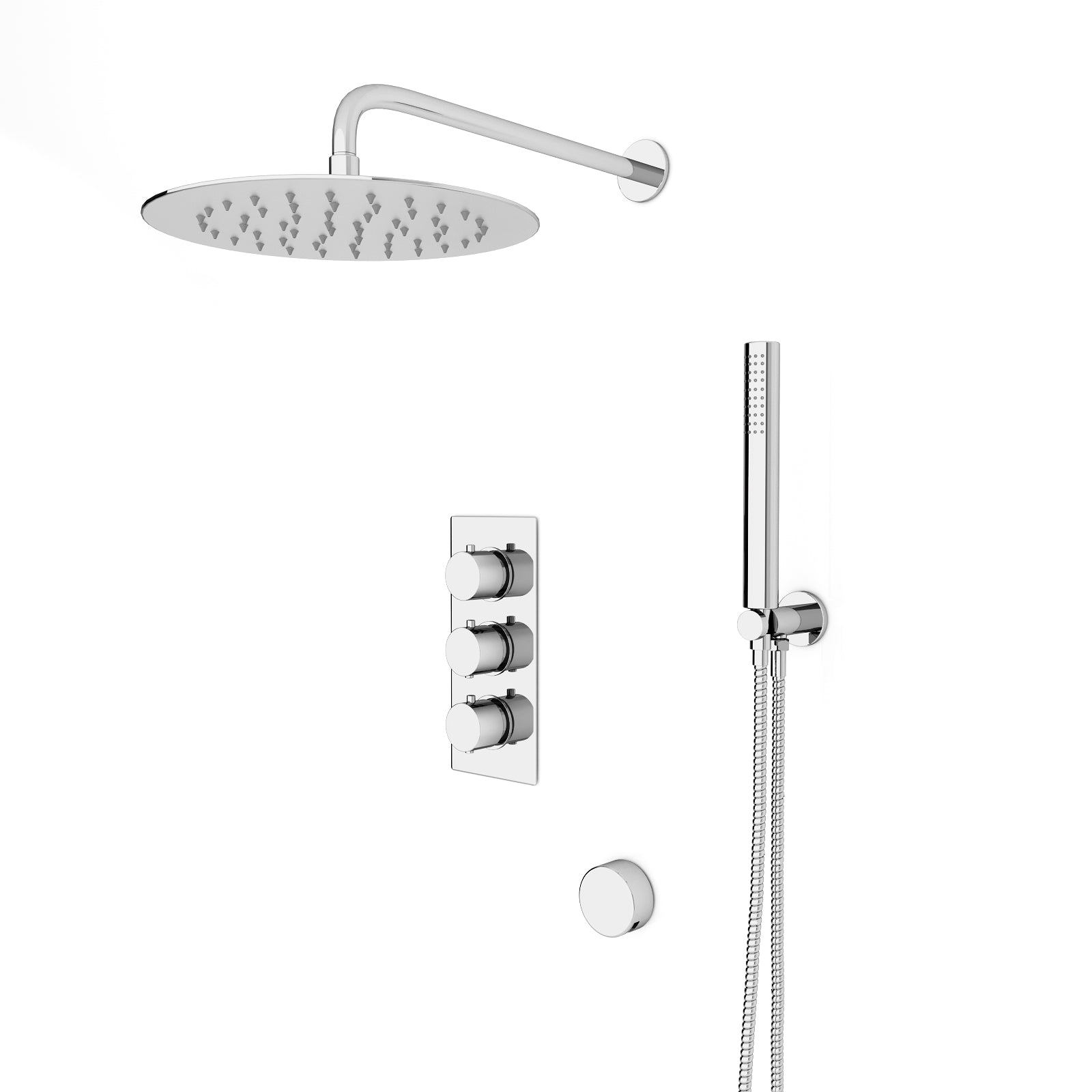 Flora Round 3 Way Concealed Thermostatic Shower Mixer Valve,Head, Handset, Bath Filler Chrome