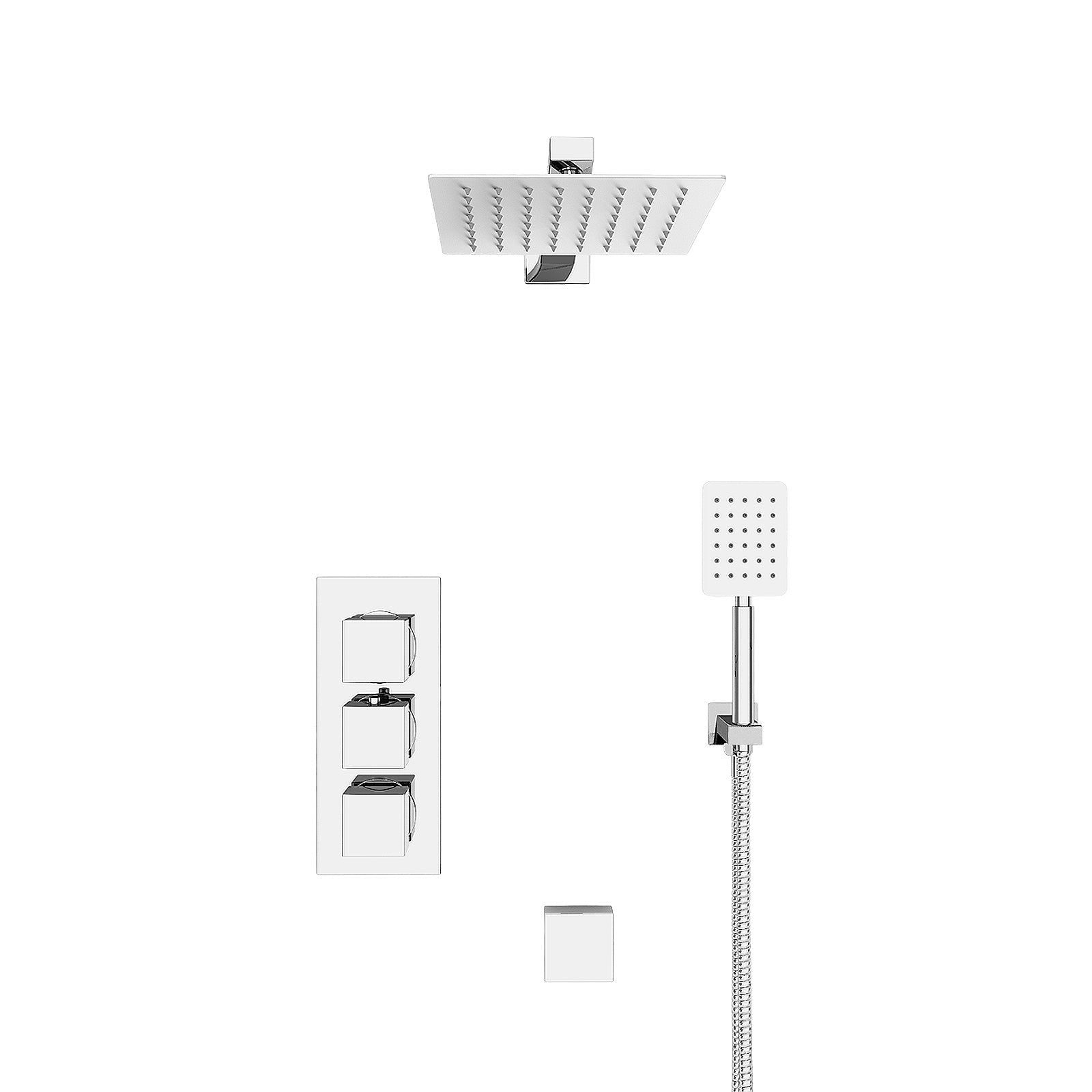 Olive Square 3 Way Concealed Thermostatic Shower Mixer Valve, Shower Head, Handheld, Bath Filler Set Chrome