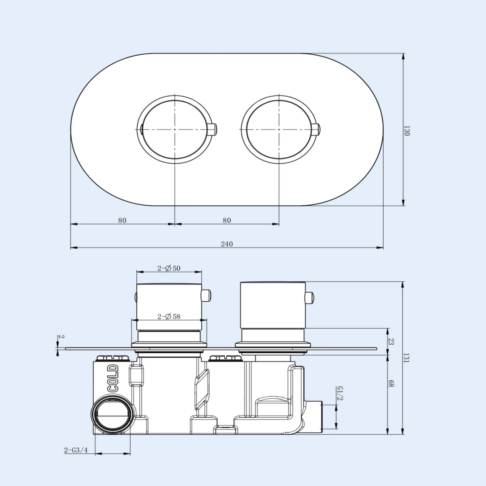 Modern Chrome Round 1-Way Concealed Thermostatic Shower Mixer Valve