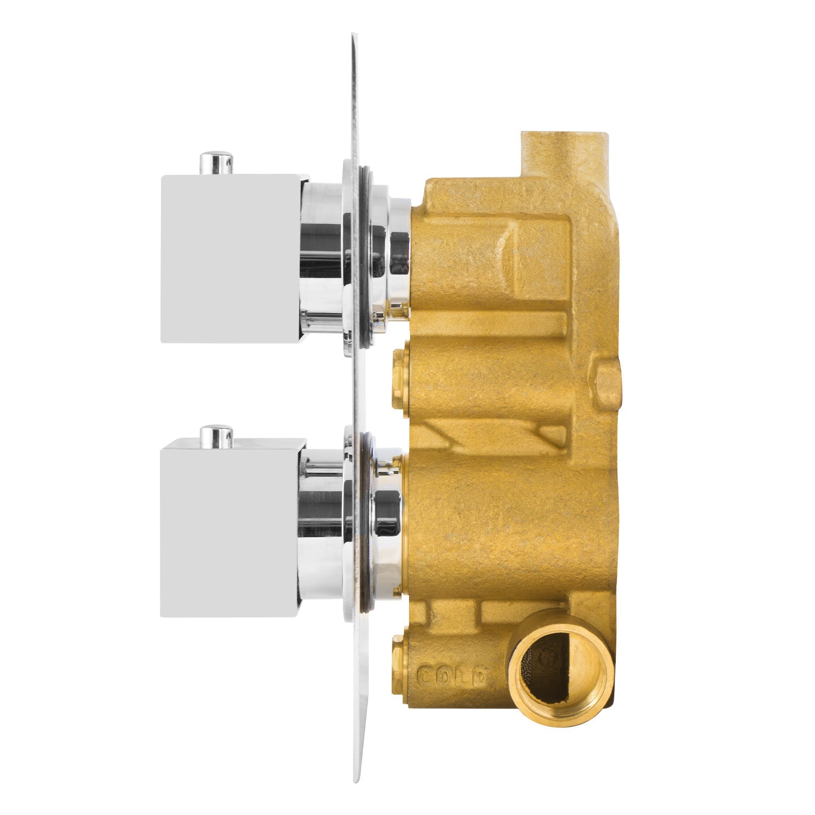 Chrome Square 2 Dial 1 Way Concealed Thermostatic Shower Mixer Valve