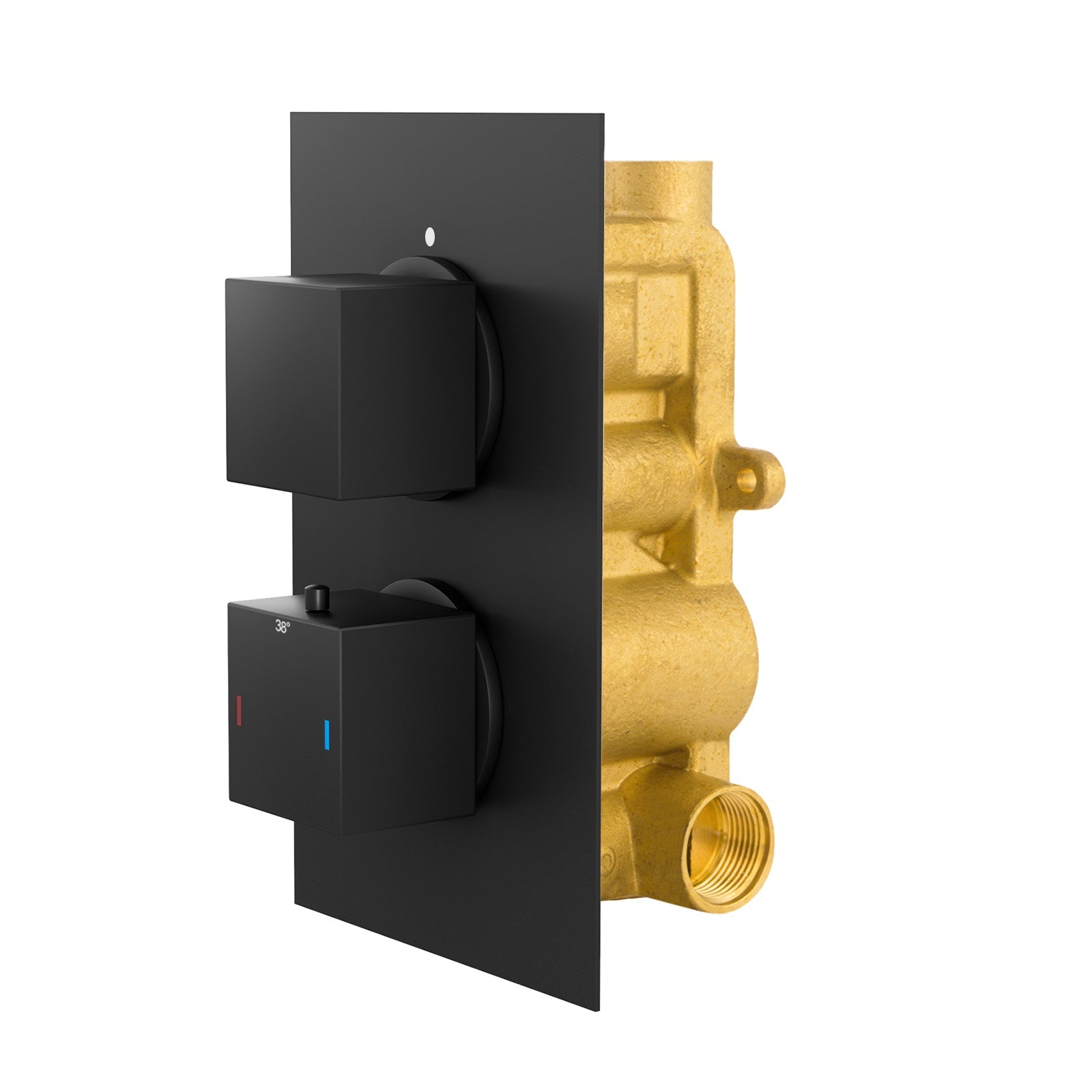 2 Dial 1 Outlet Concealed Thermostatic Shower Square Refined Valve Matte Black