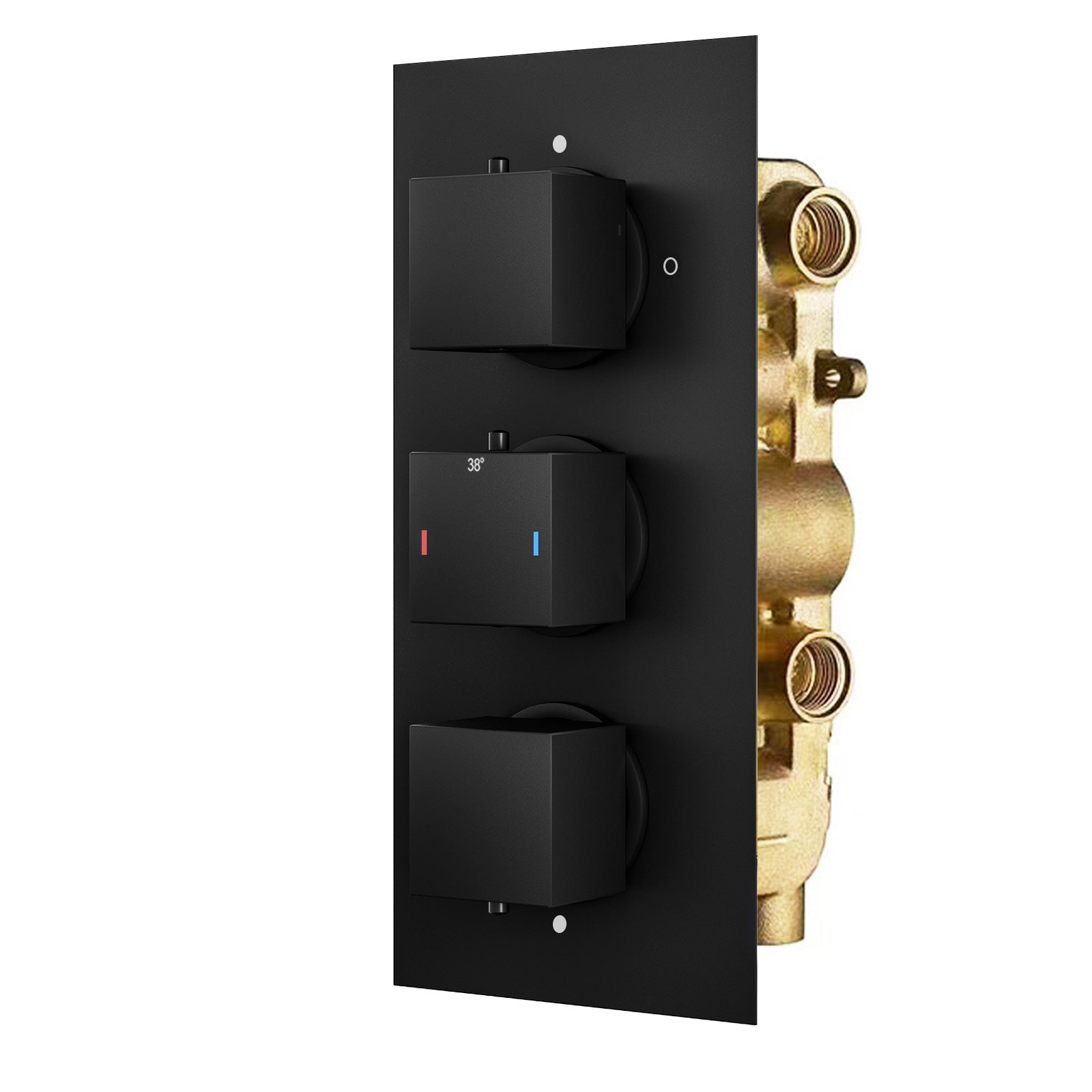 Matt Black 3 Dial 3 Way Square Concealed Thermostatic Shower Valve