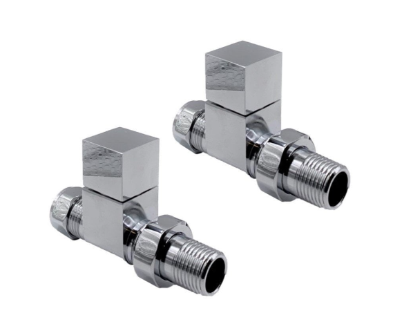 Kartell Square Straight Chrome Radiator Valve Pair - CUBE-STR