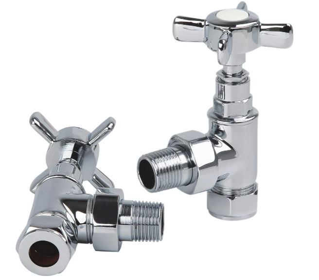 Kartell Traditional Cross Head Chrome Radiator Valve Pair - TRAD-CROSS-ANG