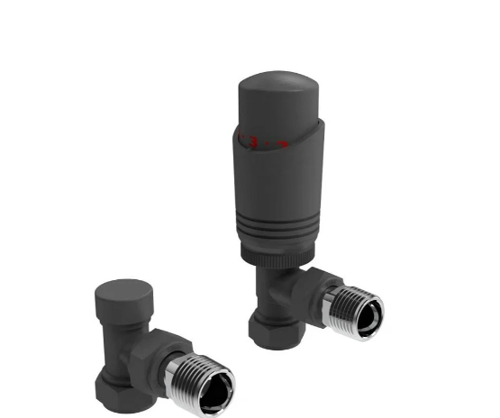 Kartell Twin Pack Thermostatic Radiator Valve Anthracite Angled - AN-TRV301A