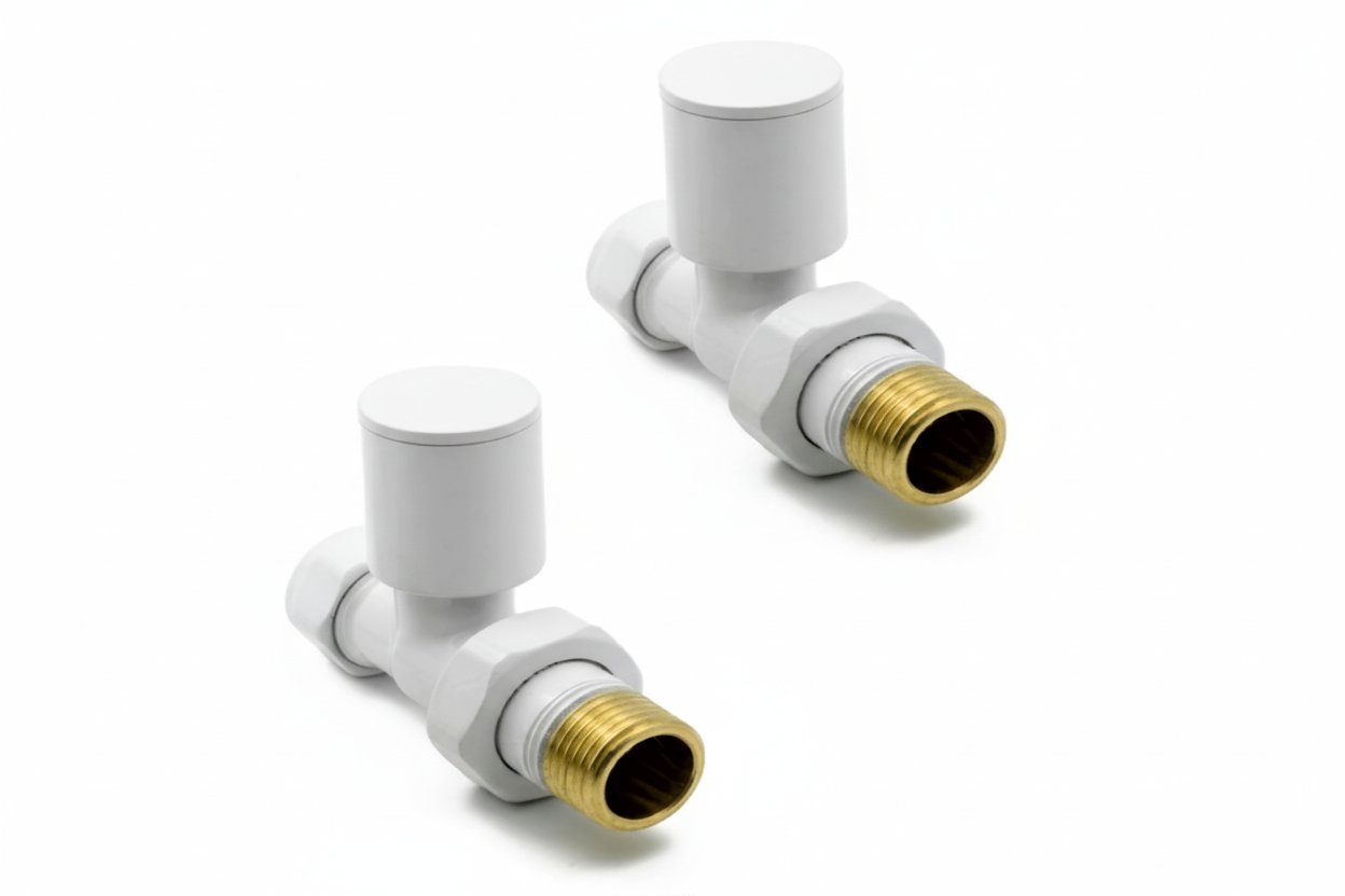 Kartell Straight 15mm White Radiator Valve Pair - WHITE-STR