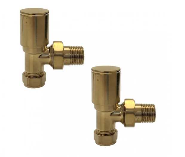 Kartell Brushed Brass Angled Radiator Valve 15mm (Pair) - BRASS-ANG