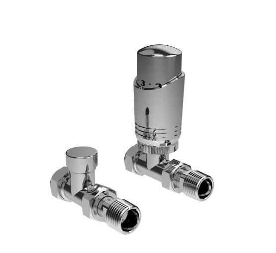 Kartell Design Twin Pack Thermostatic Radiator Valve Brushed Brass Corner - BR-TRV101C