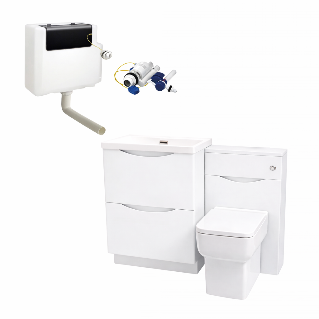 Merton 600mm 2 Drawer Basin Vanity Cabinet, WC Unit & Rimless Back to Wall Toilet Set
