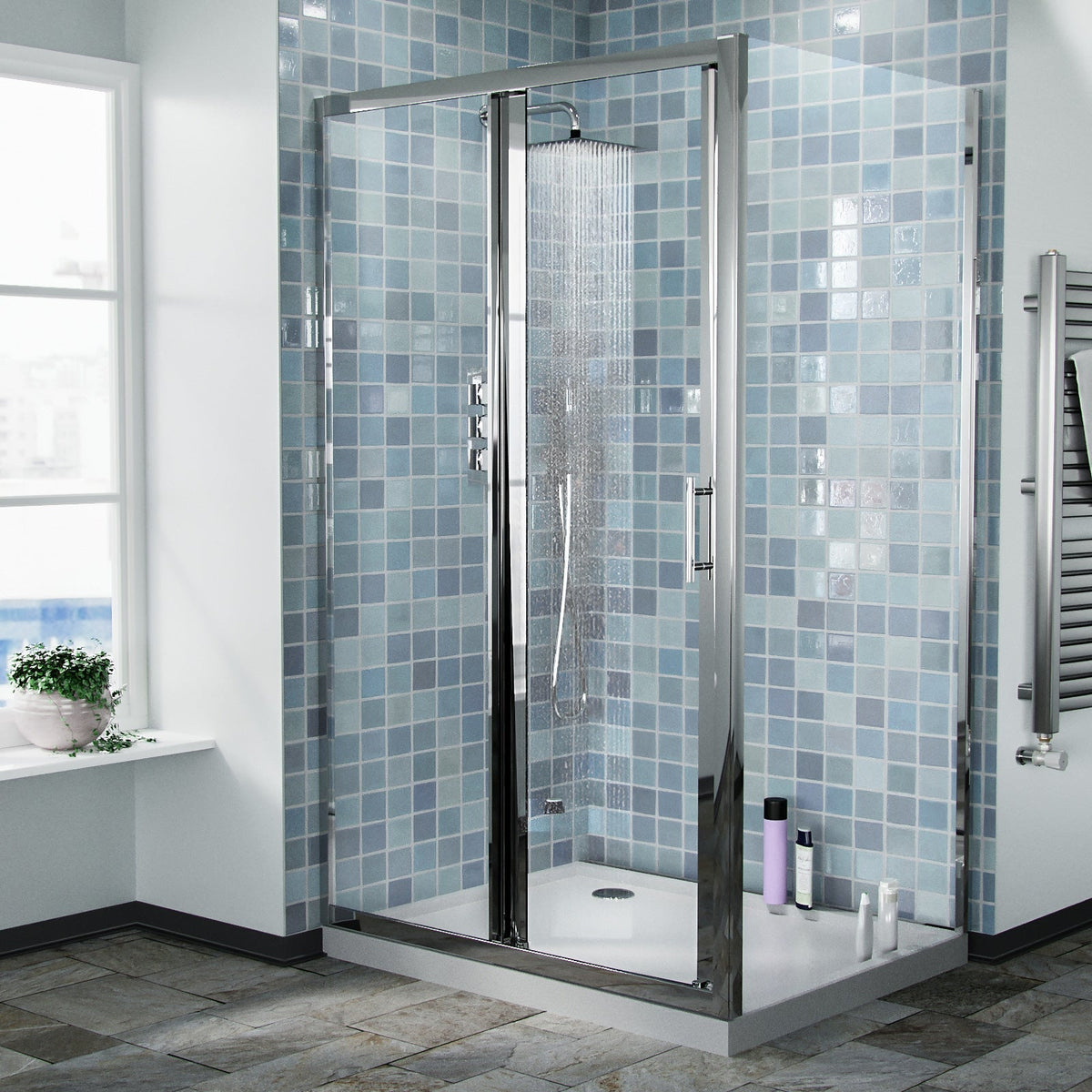 Jupiter chrome framed shower bi-fold enclosure 1000 x 1000 mm image # Options_1000 x 1000 mm