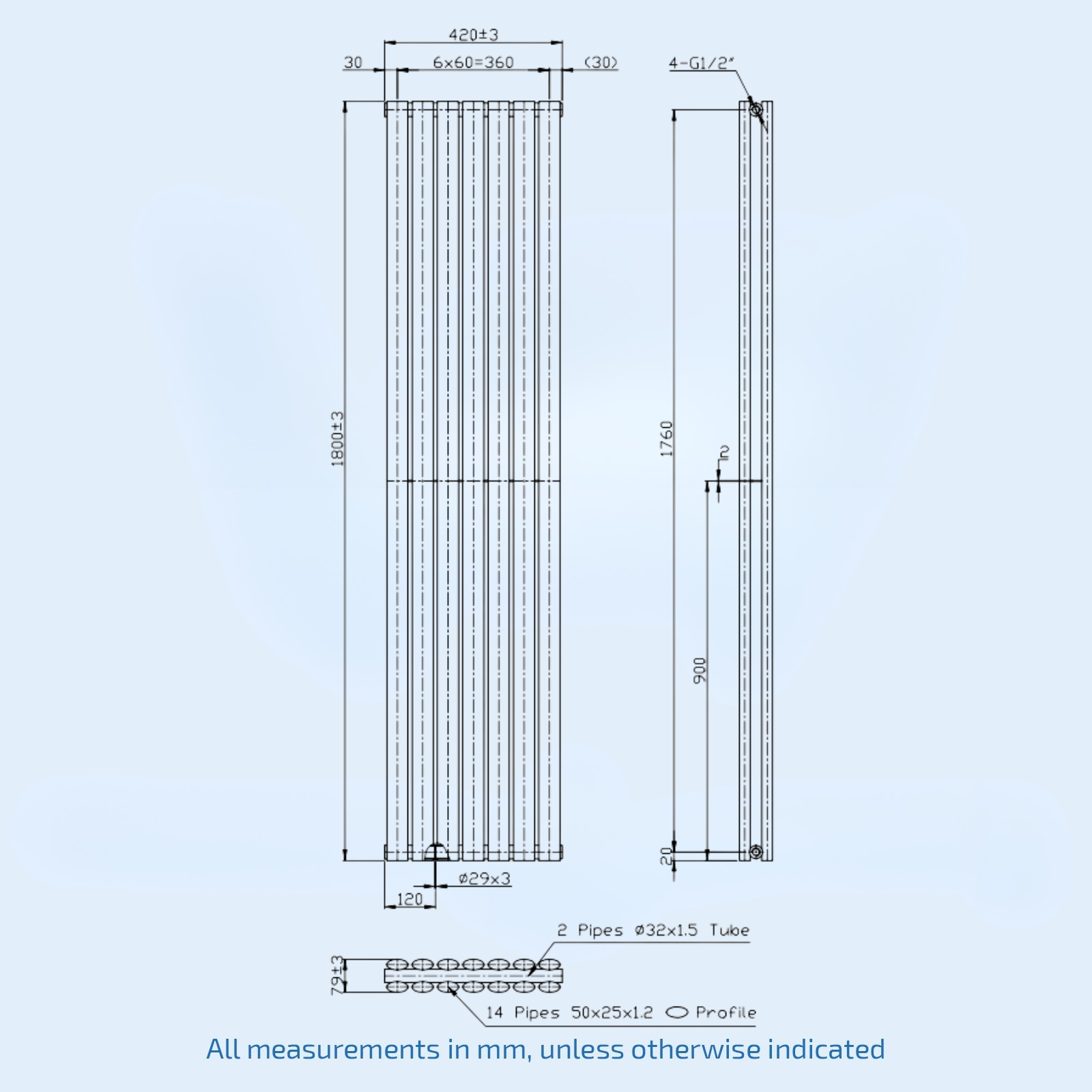 Kartell Aspen 1800mm H x 430mm W White Vertical Single Designer Radiator - ASP18-43VSW