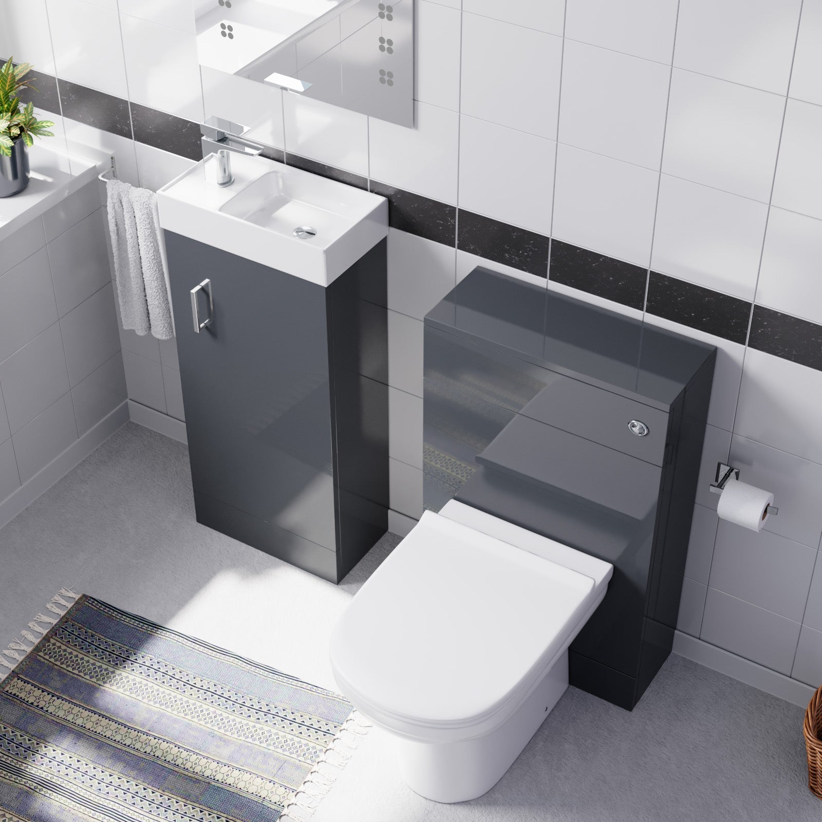 Nanuya Dark Grey 400mm Floorstanding Vanity Cabinet, BTW Toilet & WC Unit