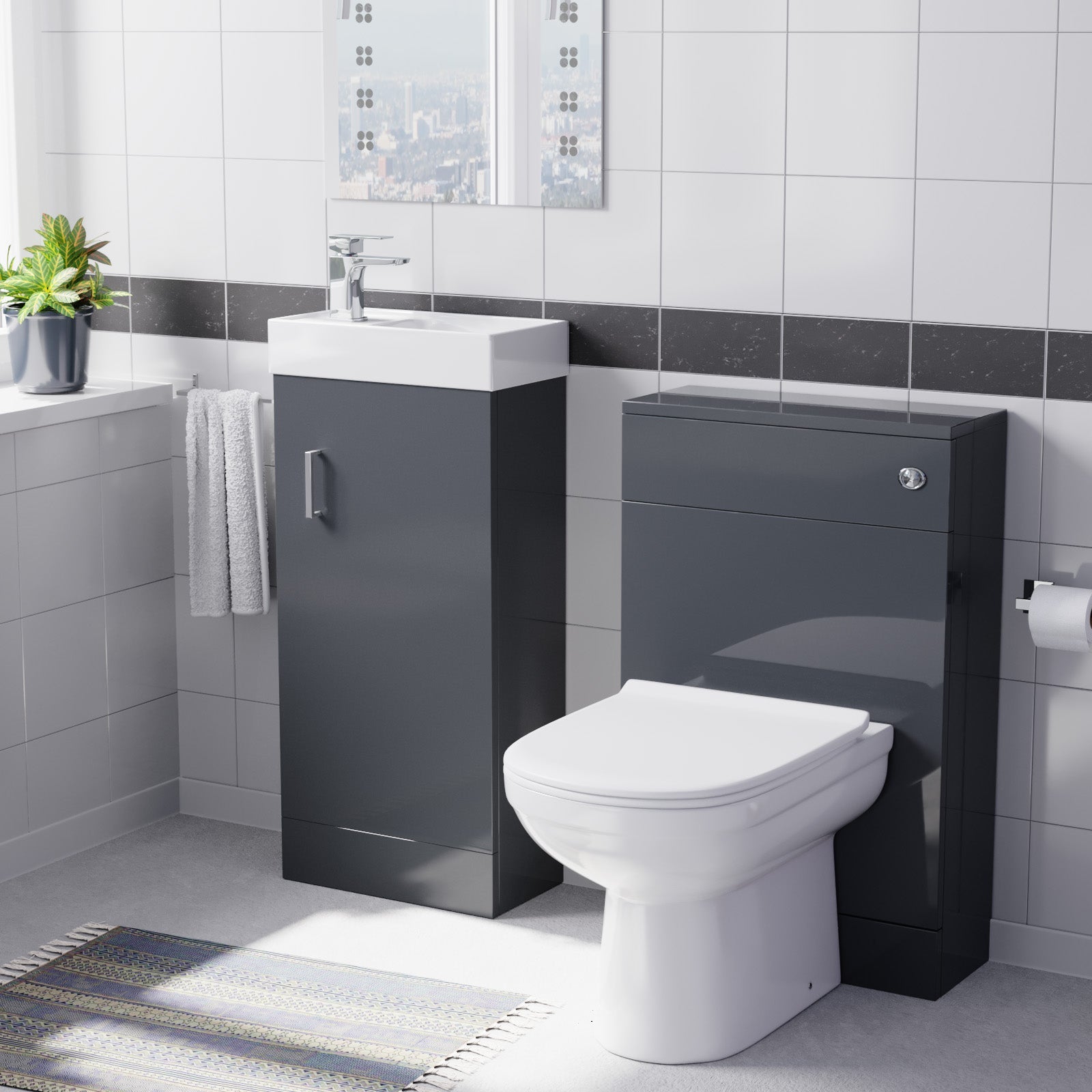 Nanuya Dark Grey 400mm Floorstanding Vanity Cabinet, BTW Toilet & WC Unit