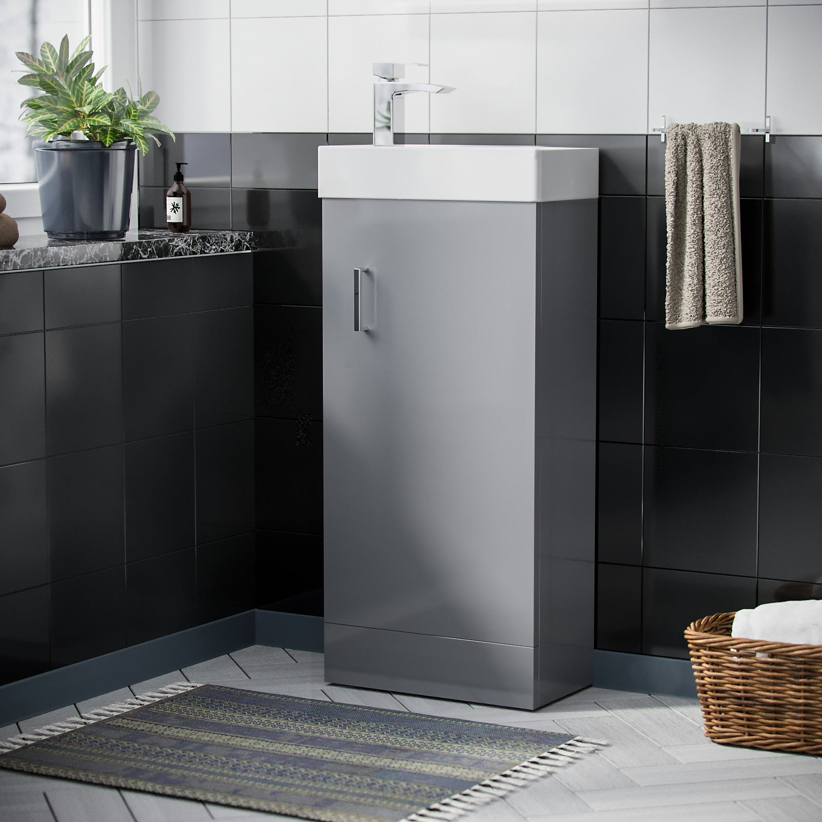 Nanuya 400mm Freestanding Cloakroom MDF Vanity & Ceramic Basin Unit Grey