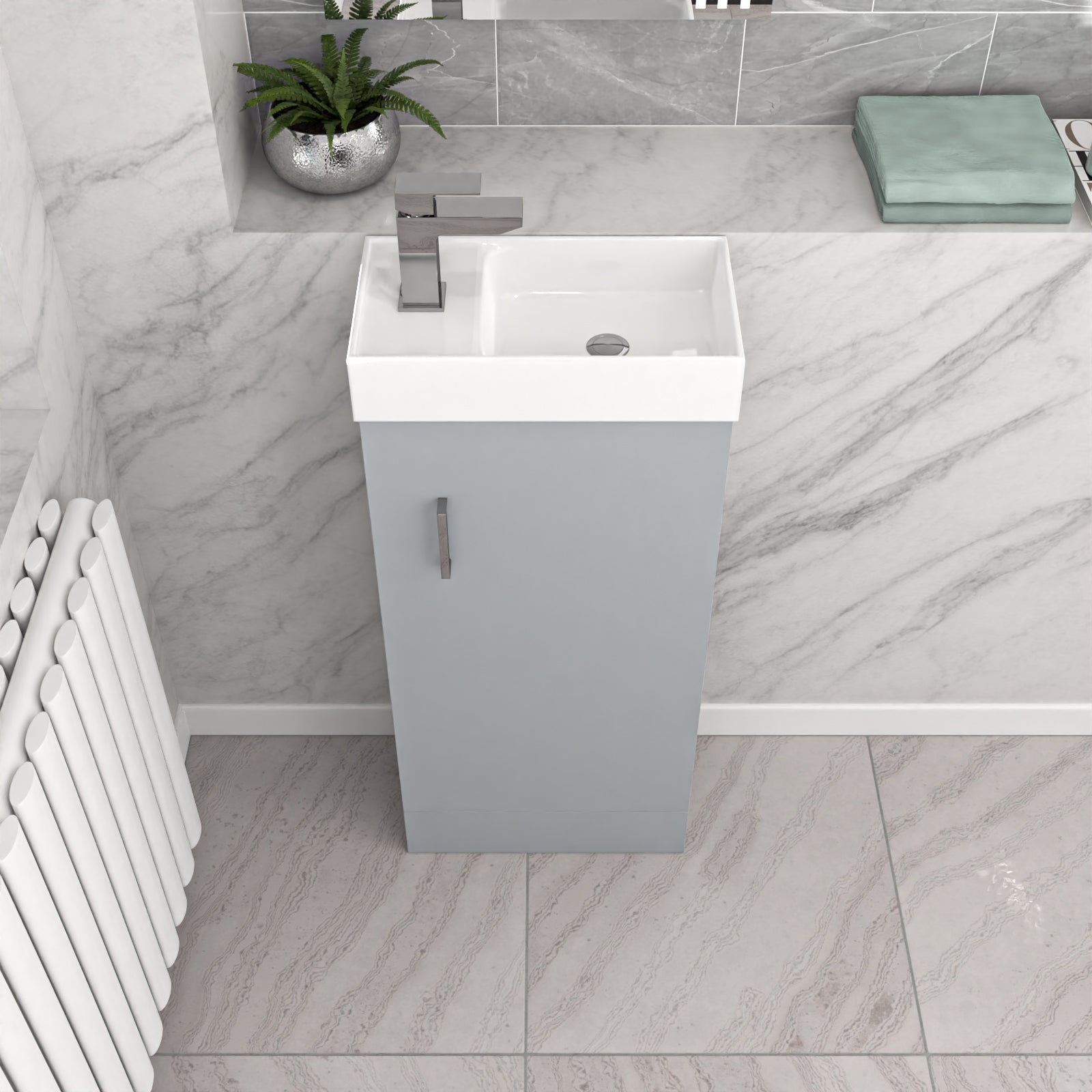 Nanuya Matte Grey 400mm Cloakroom Vanity Basin Unit Basin Mixer Tap & Waste