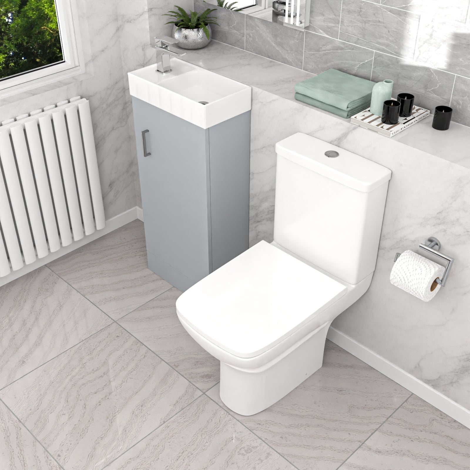 Nanuya Matte Grey 400mm Cloakroom Vanity Basin Unit & Close Coupled Toilet