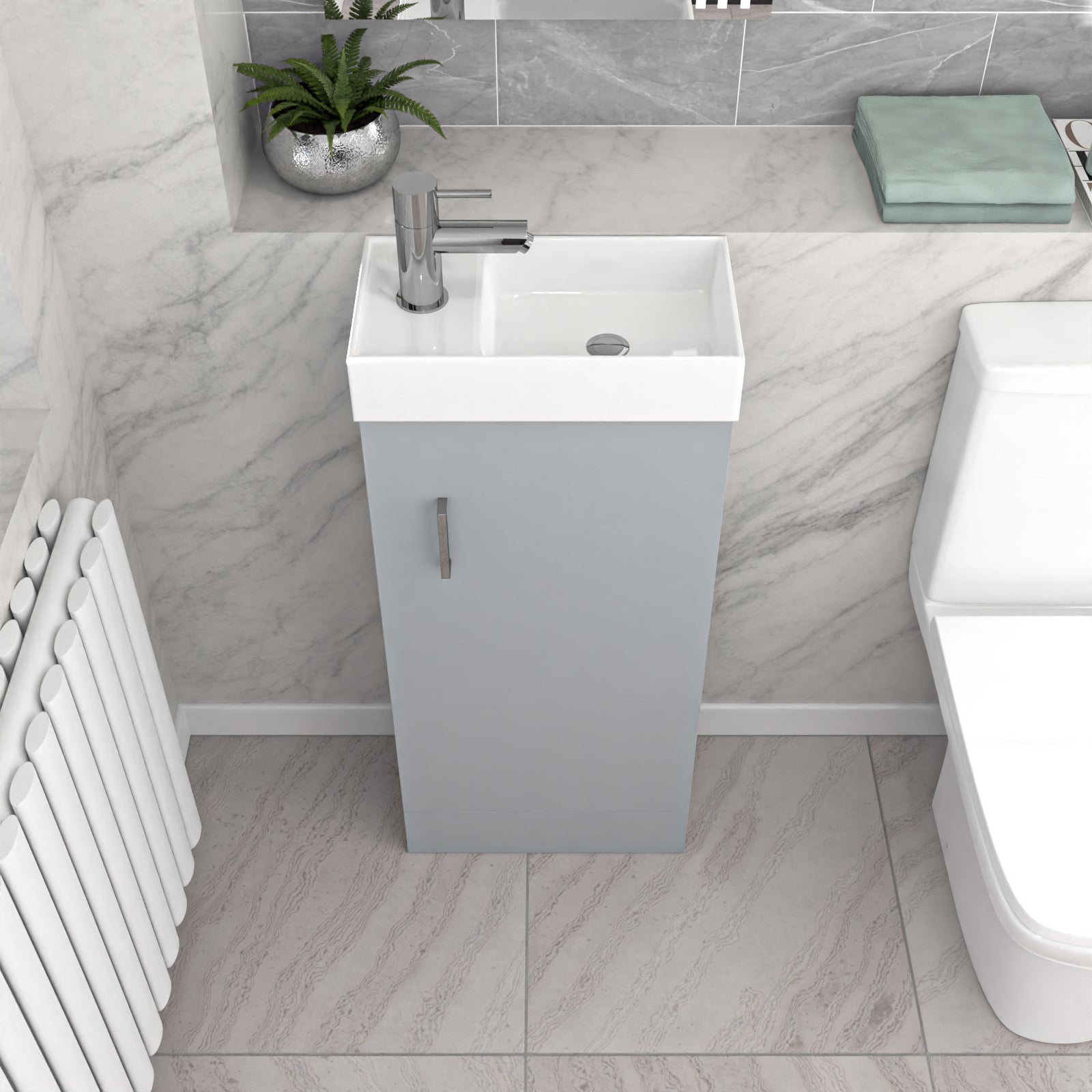 Nanuya Nes Home Matte Grey 400mm Cloakroom Vanity Basin Unit Mixer Tap & Waste