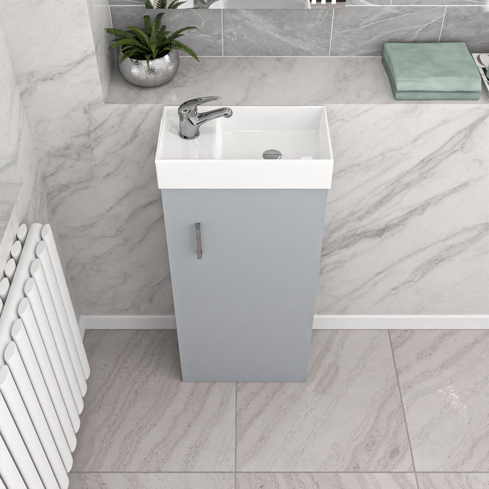 Nanuya Matte Grey 400mm Cloakroom Vanity Basin Unit, Mono Mixer Tap & Waste