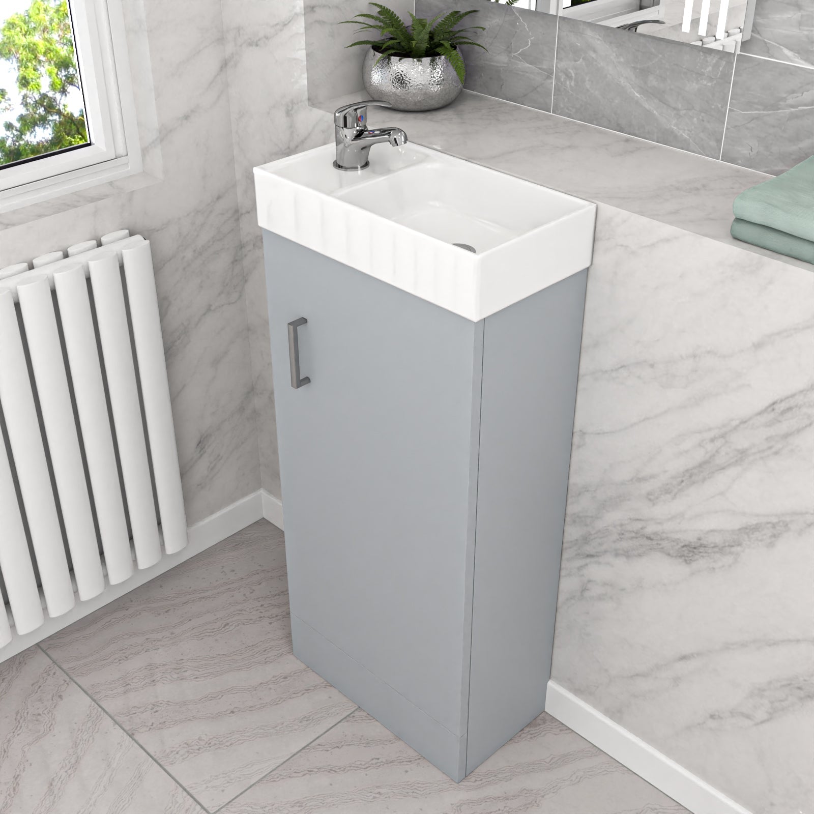 Nanuya Matte Grey 400mm Cloakroom Vanity Basin Unit, Mono Mixer Tap & Waste