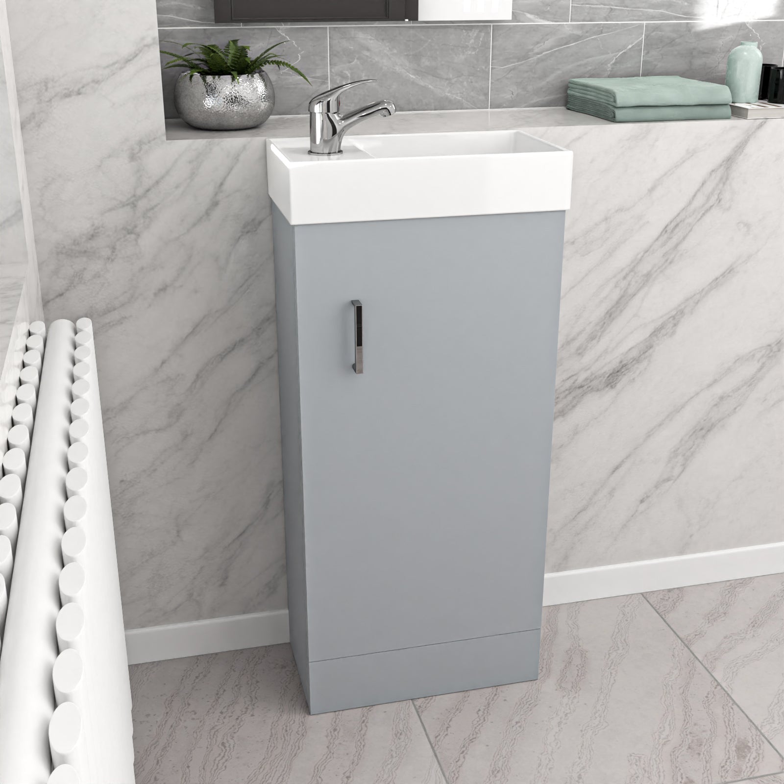 Nanuya Matte Grey 400mm Cloakroom Vanity Basin Unit, Mono Mixer Tap & Waste