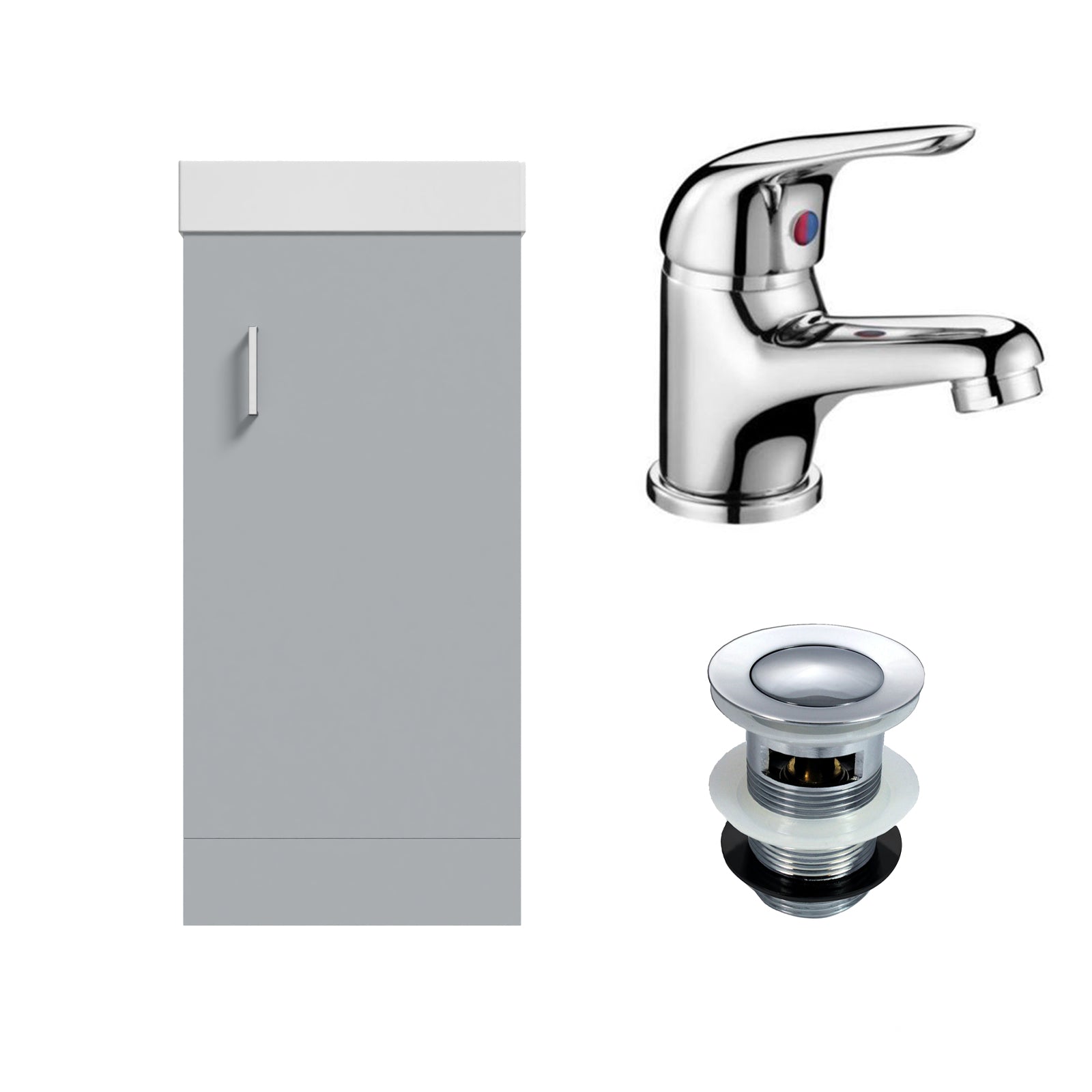 Nanuya Matte Grey 400mm Cloakroom Vanity Basin Unit, Mono Mixer Tap & Waste