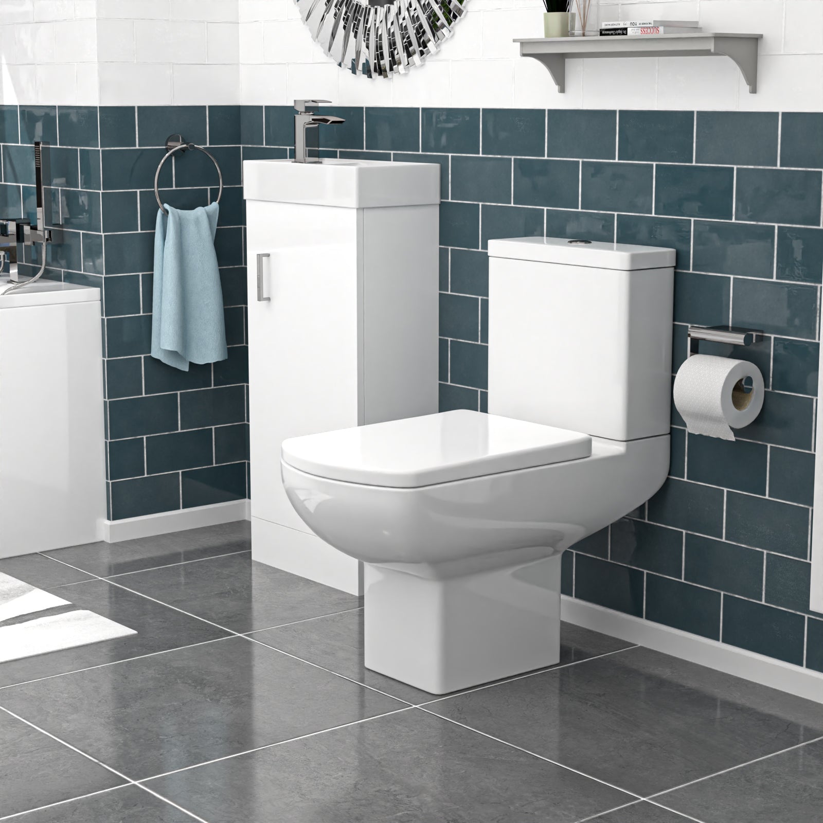Nanuya 400mm White Basin Vanity & Square Rimless Close Coupled Toilet