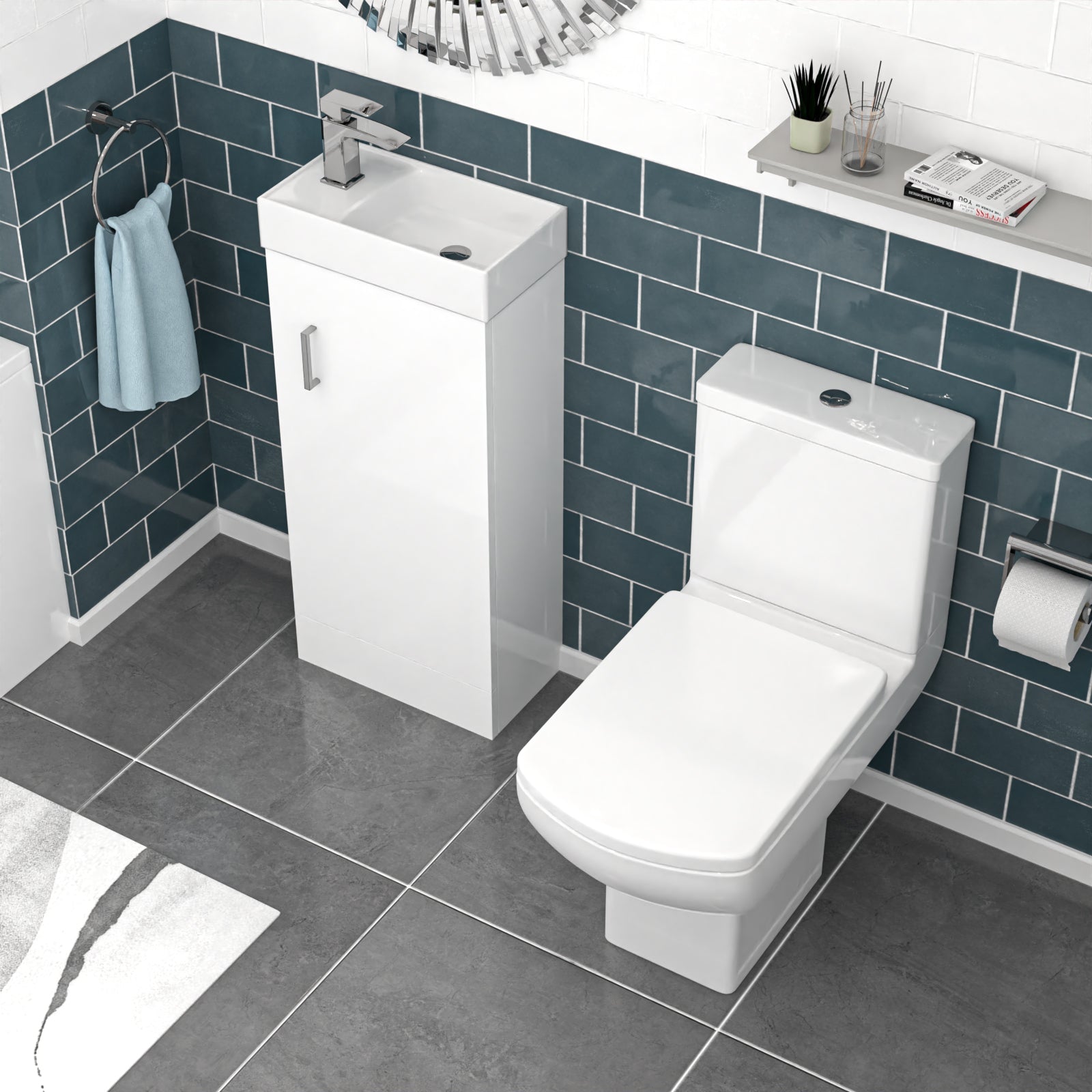 Nanuya 400mm White Basin Vanity & Square Rimless Close Coupled Toilet