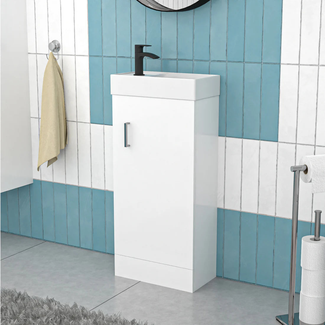Nanuya 400mm Cloakroom Vanity Basin Unit, Mono Mixer Tap, Overflow & Waste