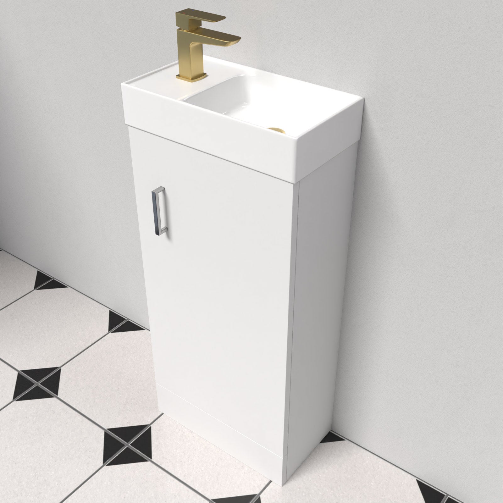 Carlton White Floorstanding 400mm Vanity Unit & Square Basin Mixer Tap