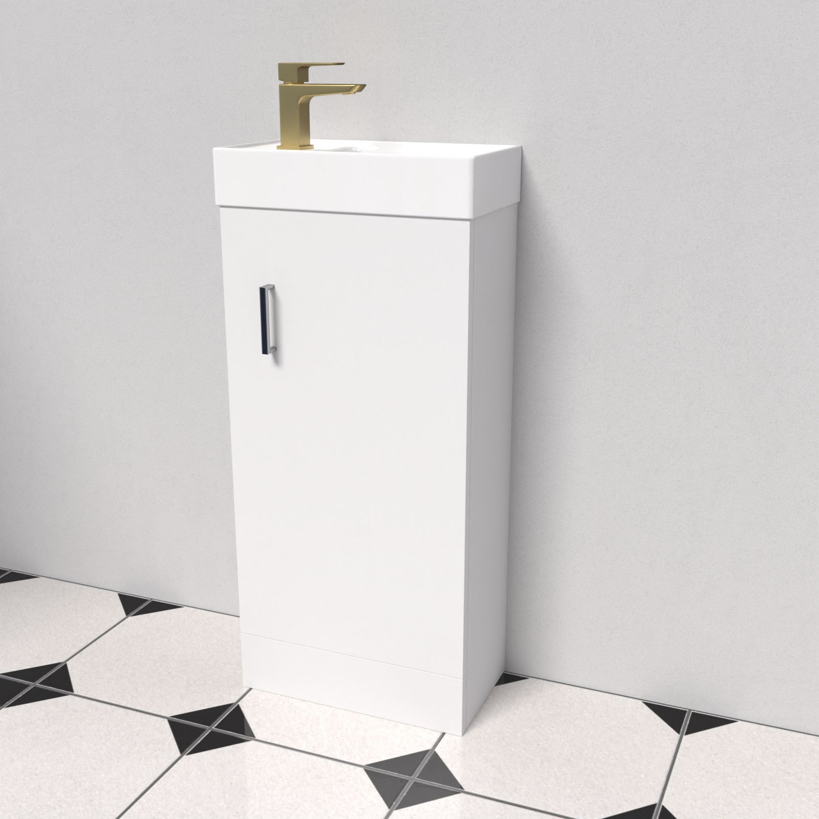 Carlton White Floorstanding 400mm Vanity Unit & Square Basin Mixer Tap