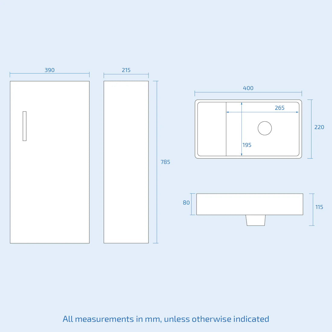 Nanuya 400mm Cloakroom Vanity Basin Unit, Mono Mixer Tap, Overflow & Waste