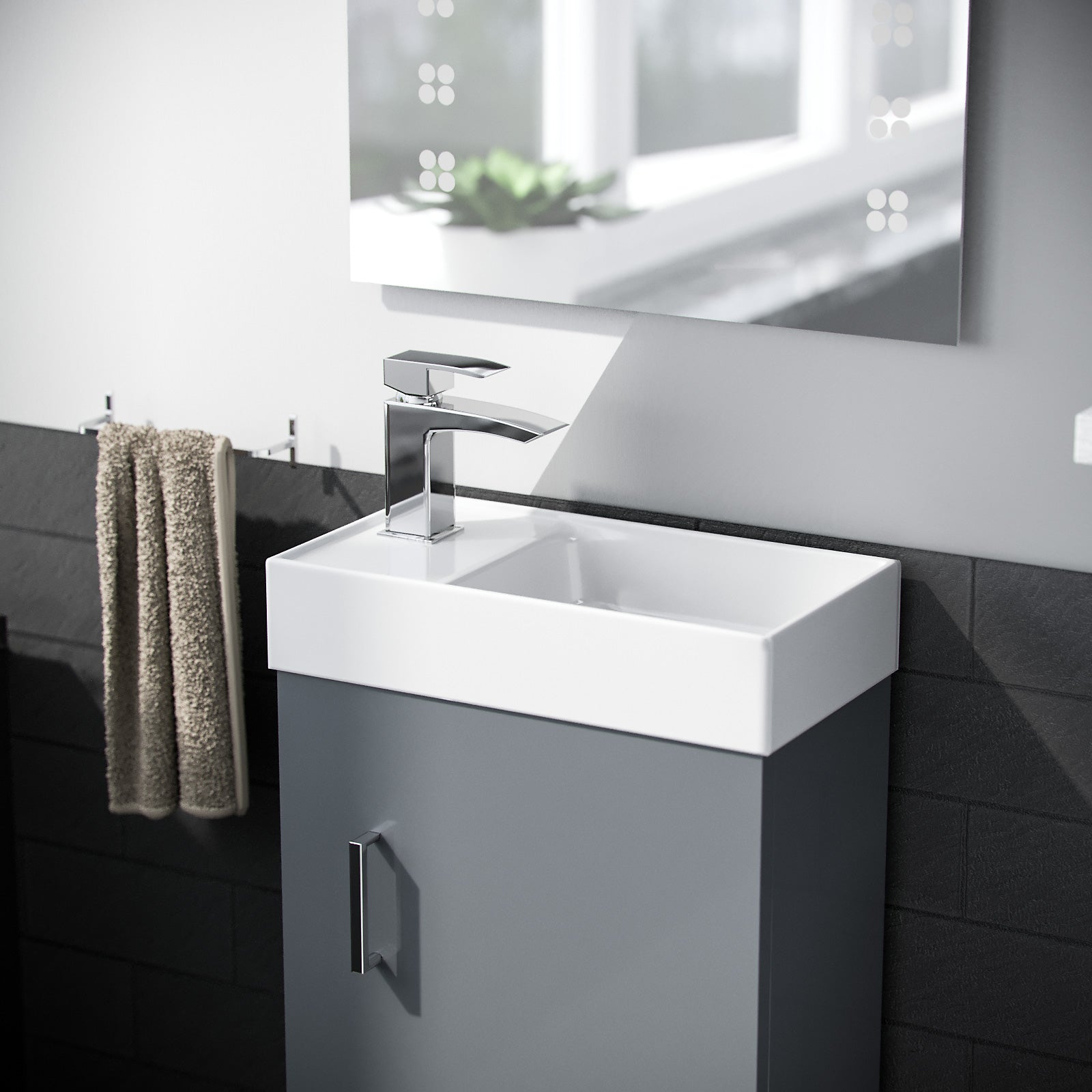 Nanuya 400mm Cloakroom Wall Hung Basin Vanity Unit & Close Coupled Toilet Dark Grey