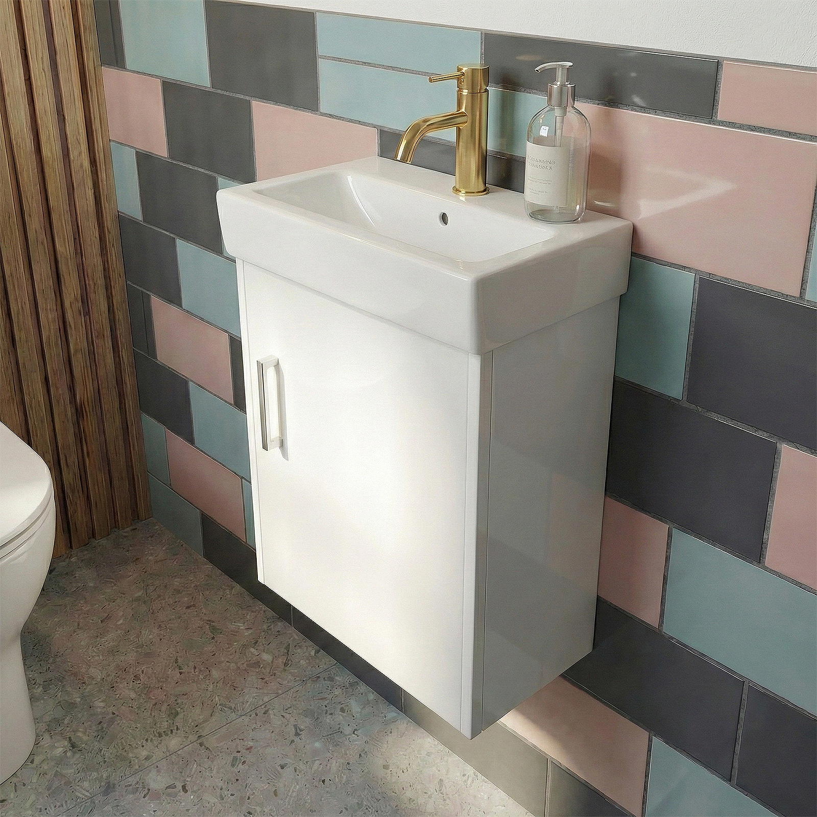 Nanuya Cloakroom 400mm White Wall Hung Vanity Basin Unit & Close Coupled Toilet with Soft Close Seat