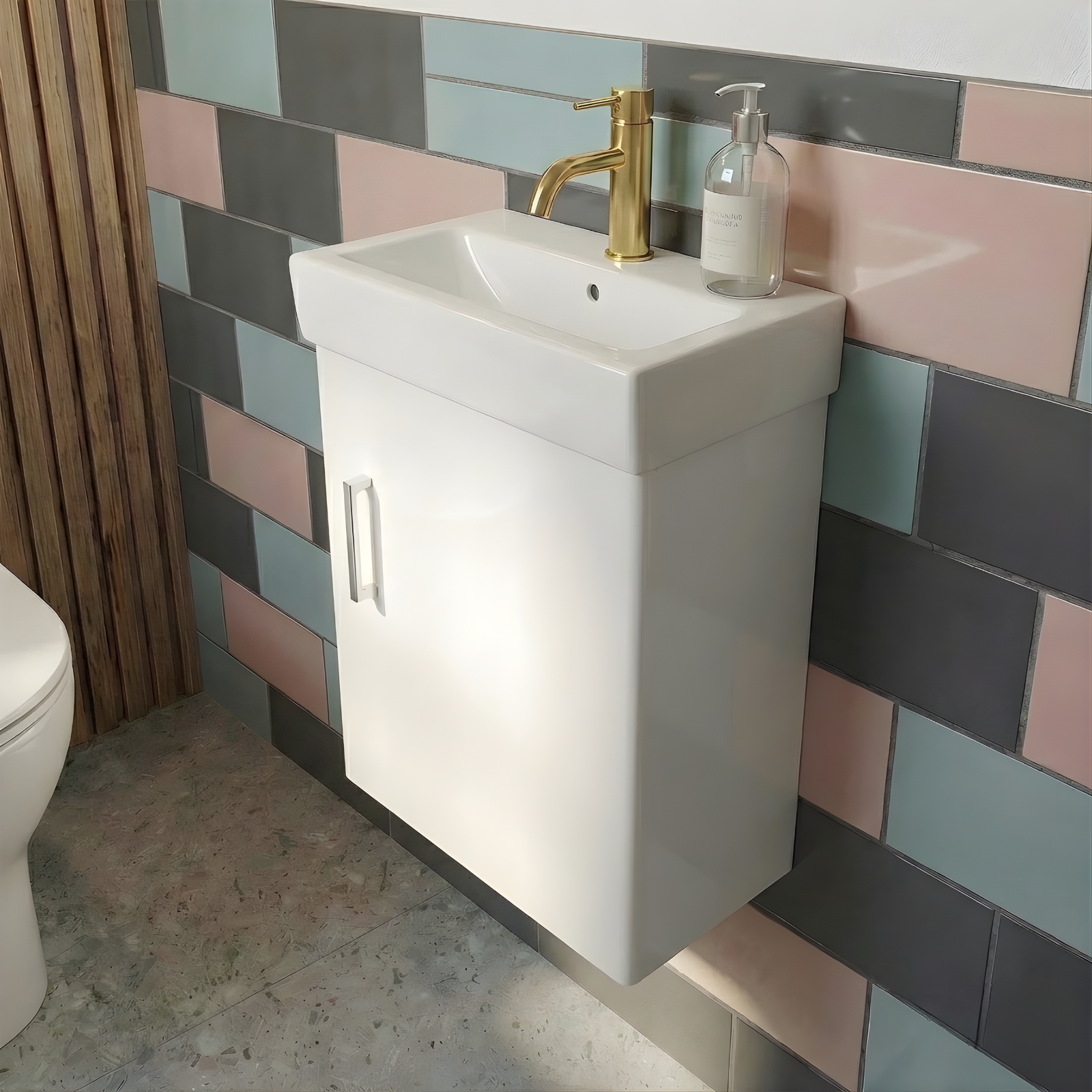 Nanuya Cloakroom 400mm White Wall Hung Vanity Basin Unit & Close Coupled Toilet with Soft Close Seat