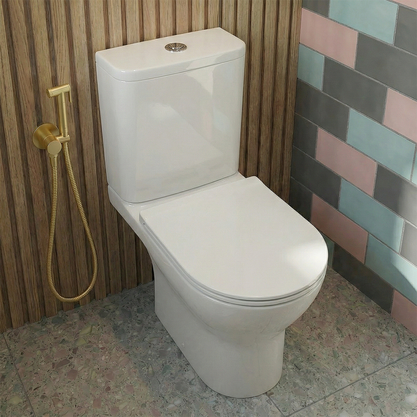 Nanuya Cloakroom 400mm White Wall Hung Vanity Basin Unit & Close Coupled Toilet with Soft Close Seat