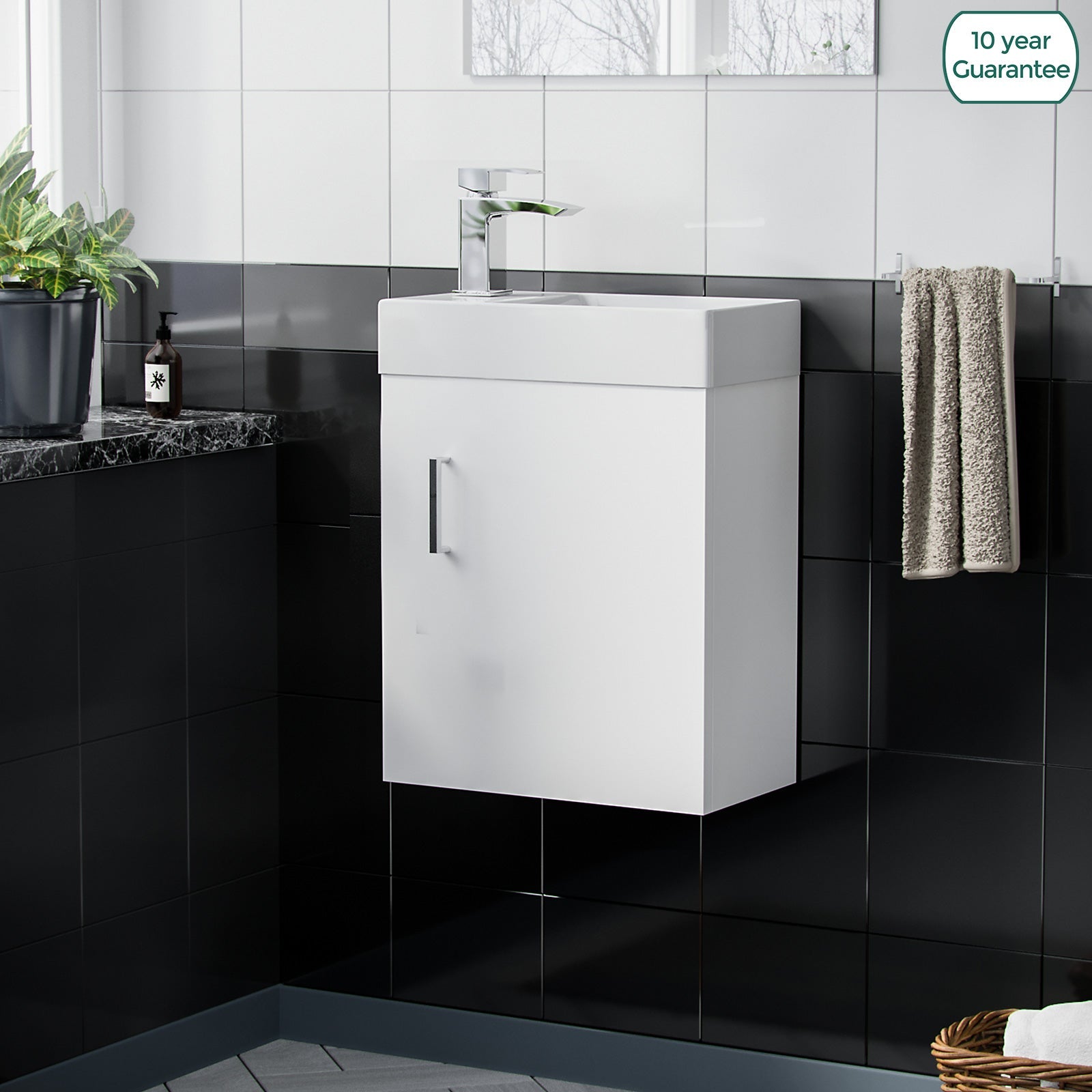 Nanuya 400mm Cloakroom Wall Hung Basin Vanity Unit Door Hinges Soft Close White