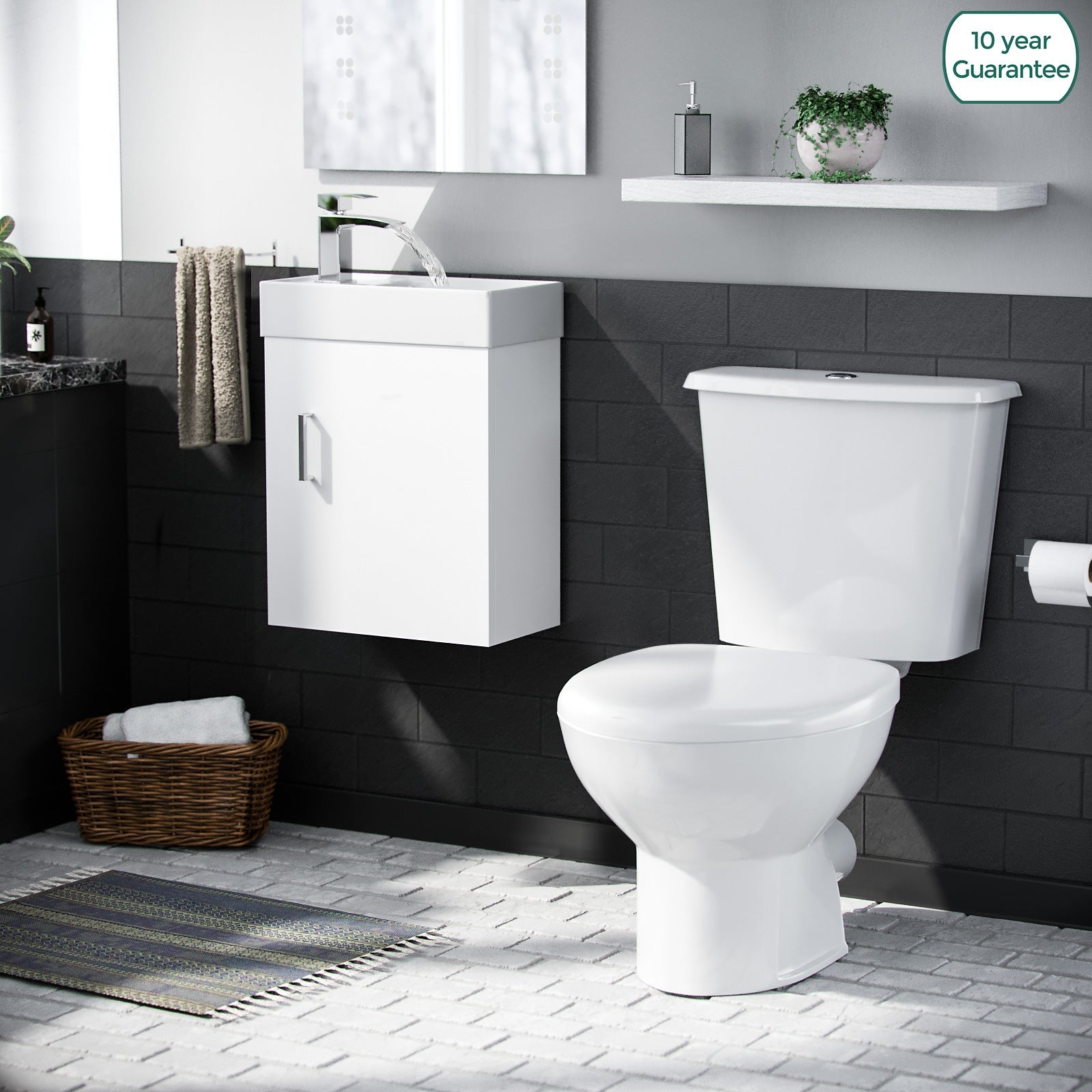 Nanuya Cloakroom Basin Sink Vanity Unit and Close Coupled Toilet WC Pan Cistern