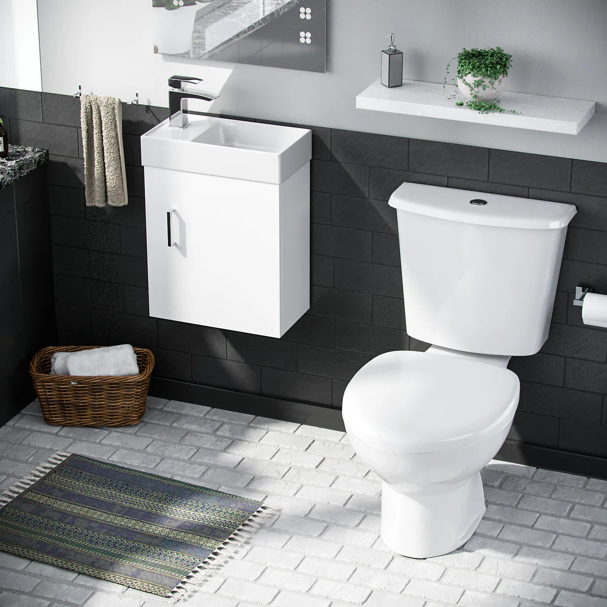 Nanuya Cloakroom Basin Sink Vanity Unit and Close Coupled Toilet WC Pan Cistern