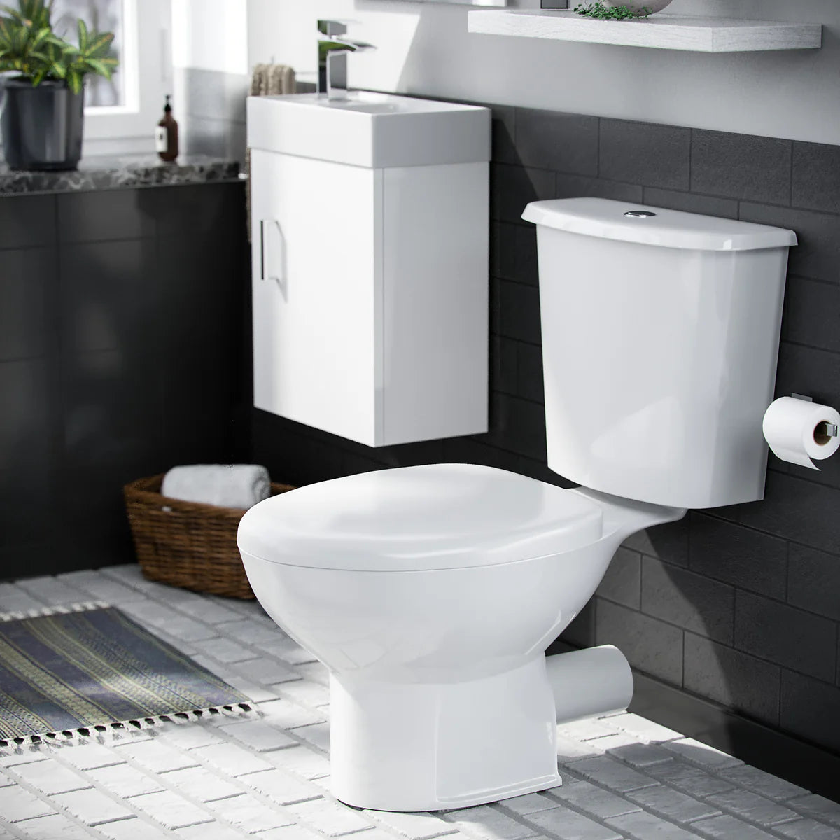 Nanuya Cloakroom Basin Sink Vanity Unit and Close Coupled Toilet WC Pan Cistern