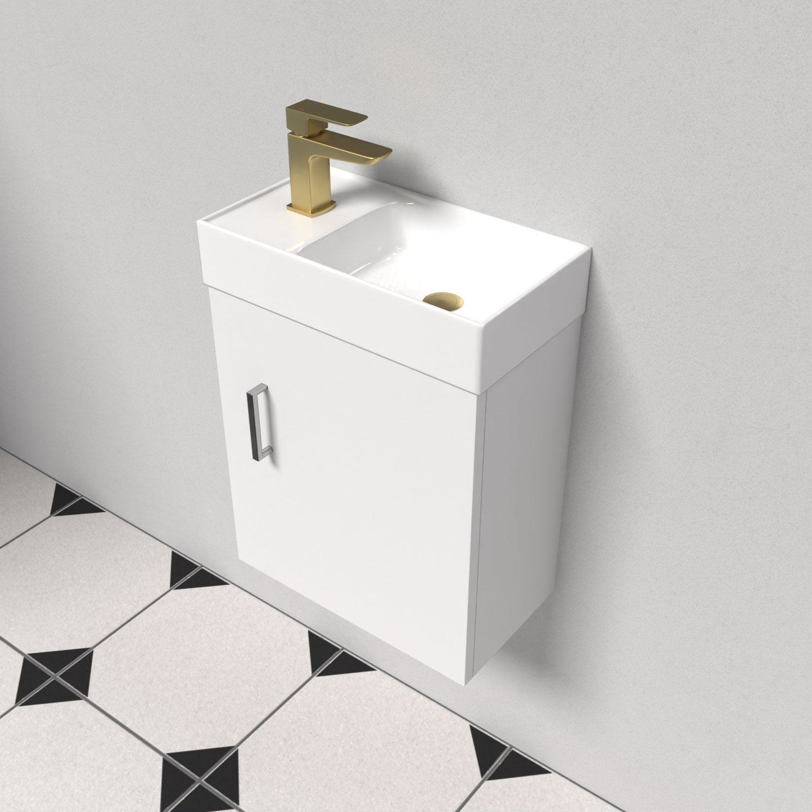 Nanuya White Wall Hung 400mm Vanity Unit & Square Basin Mono Mixer Tap