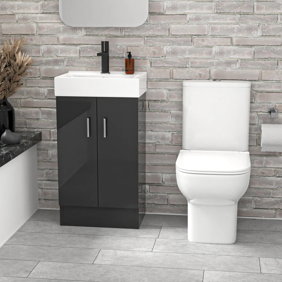 Nanuya 450mm Dark Grey Basin Vanity & Square White Close Coupled Toilet